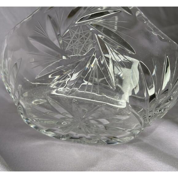 Caesar Bohemia Crystal 6" Hand Cut Basket Czech Republic Etched Whirling Stars - Picture 4 of 4